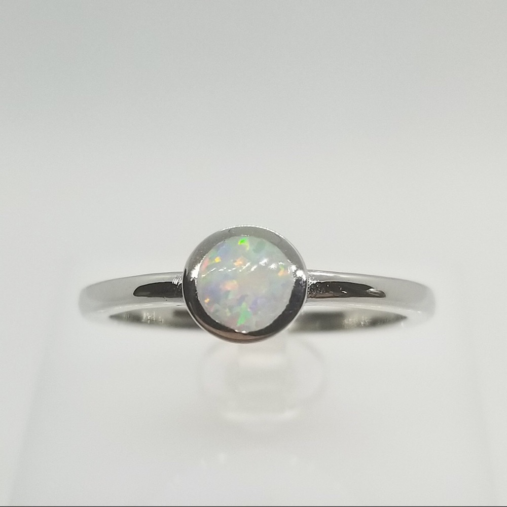 Mini Round White Opal Ring - Picture 3 of 4